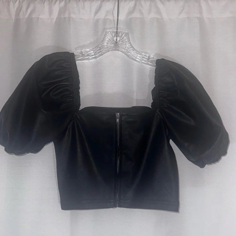 H&M Leather Puff Sleeve Corset Top - Picture 4 of 5